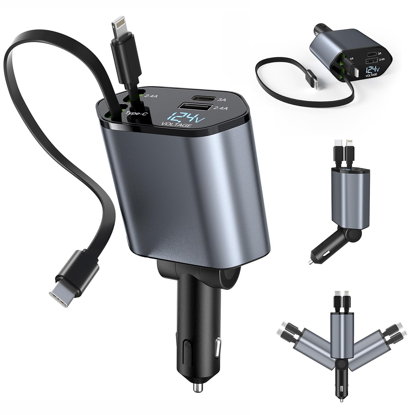4-in-1 Retractable Fast Car Charger